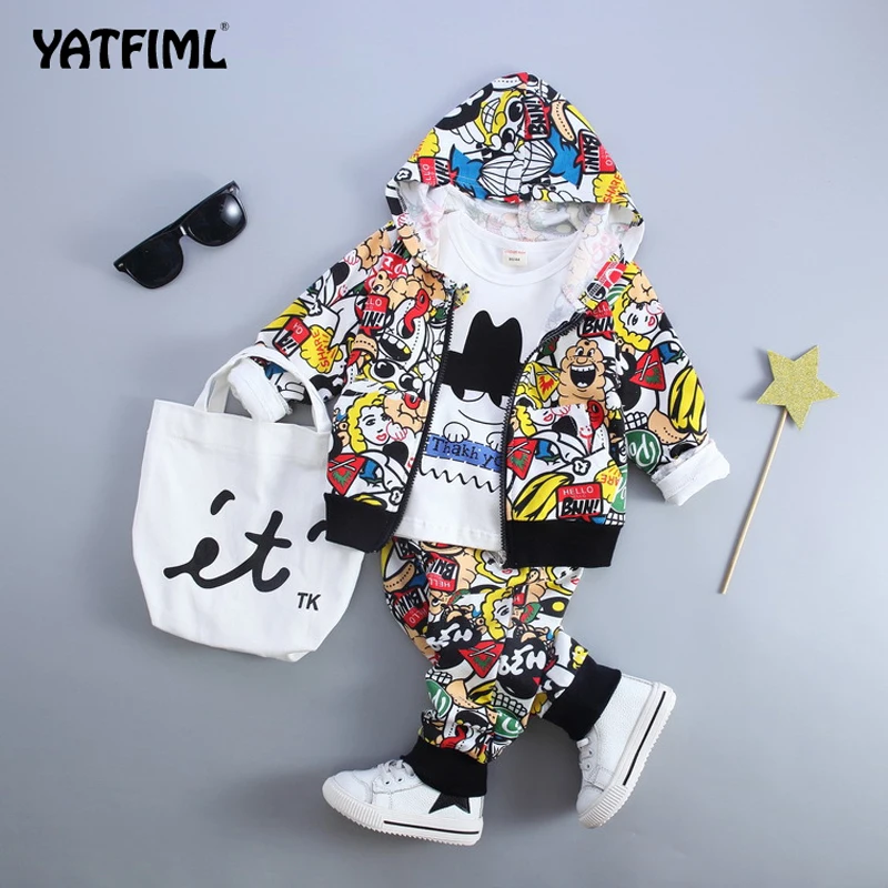 YATFIML Autumn Boys And Girls Fashion Knitted Cardigan Sweater+trousers+T Kids Tiny Cotton Children's Clothing | Детская одежда и