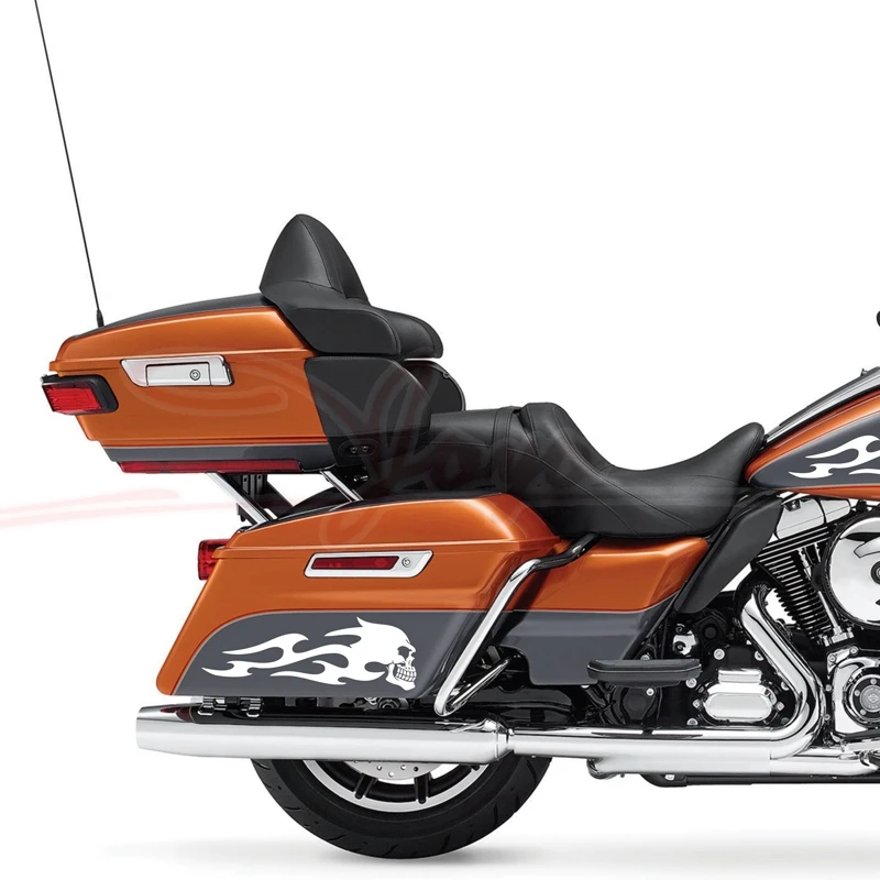 Жесткие накладные сумки наклейки Пламя Череп Наклейка Стикер для Harley Touring 1993-2016