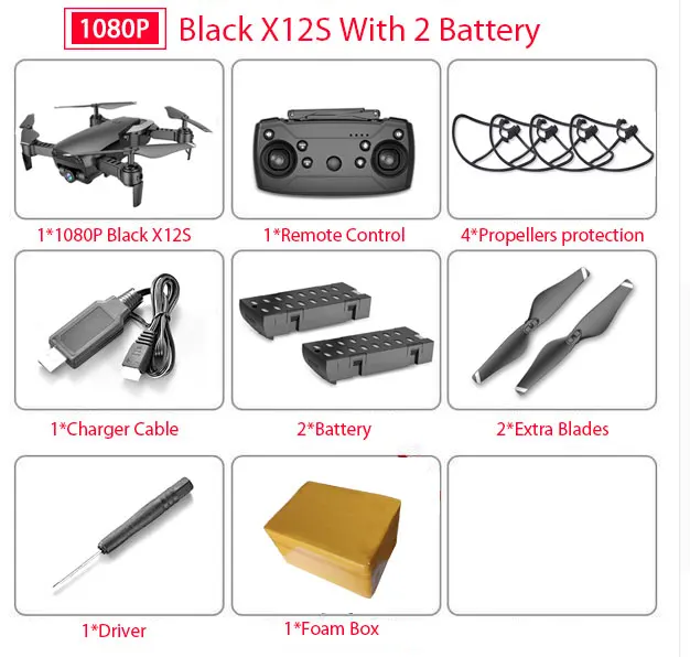 1080P 2B Foam box X12 X12S WiFi FPV RC Дрон с 0.3MP/1080 P/4 K HD Двойная камера оптический поток RC Квадрокоптер для игрушек Детский Дрон vs SG106 Visuo xs816 - Цвет: 1080P 2B Foam box