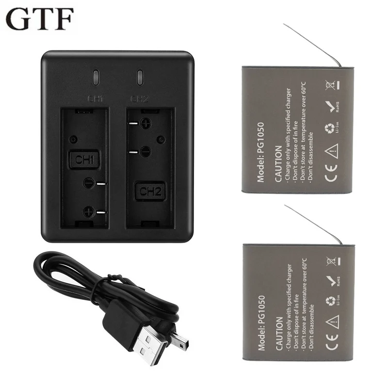 GTF 2 шт. 3 7 V 1050mAh батарея для экшн-камеры EKEN H9 H9R H3 H3R H8PRO H8R pro SJ4000 SJ5000 батареи + 1