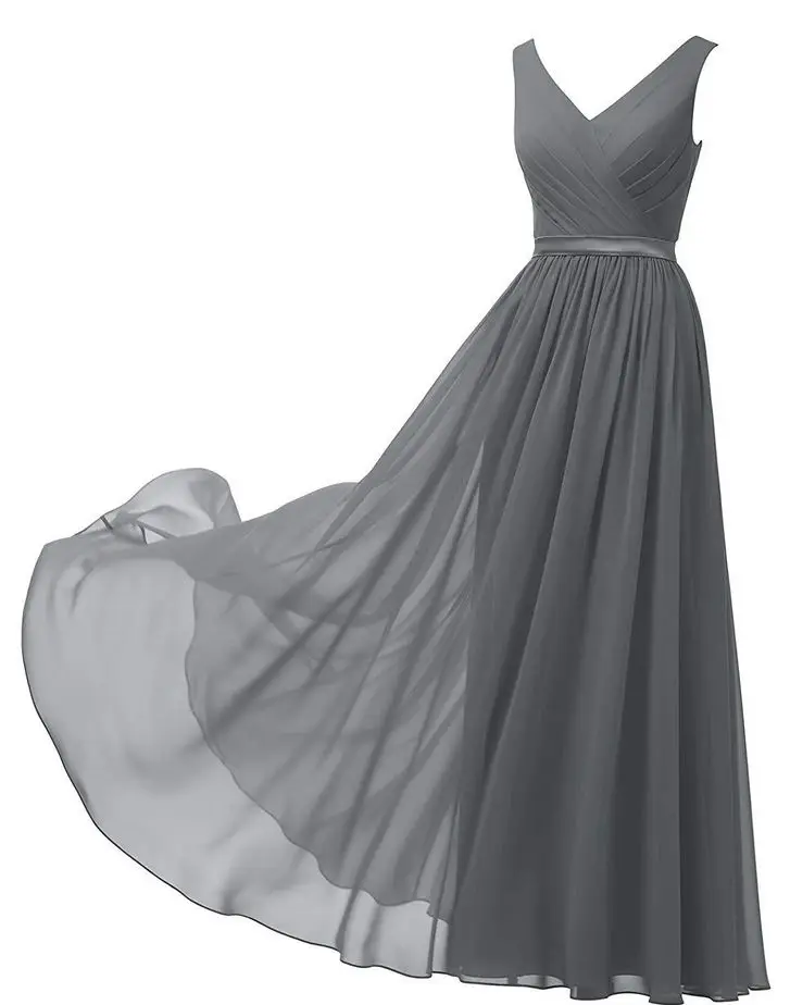 Серый Vestido madrinha Горячие sexy шифон V шеи линии Королевский синий цвет темно-синий, бордовый мяты бирюзовое украшение фиолетовое платье для невесты длинные - Цвет: Серый