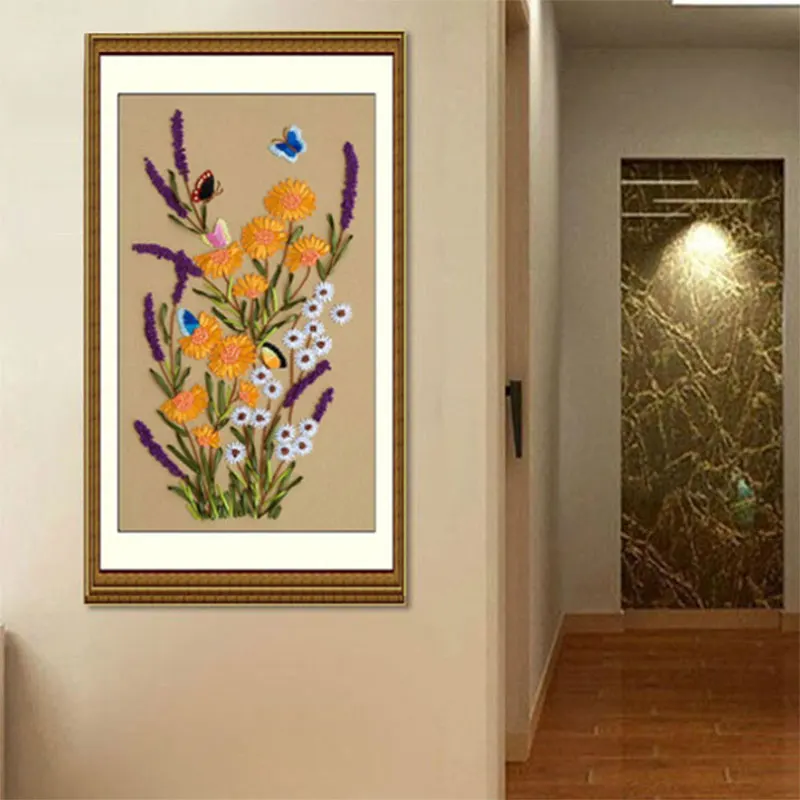 butterfly and flowers stitch kit needlework 3D diamond Ribbon DIY embroidery painting craft gift wall stickers home decor | Дом и сад