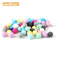 keepgrow 10pcs 15mm round spiral silicone beads food grade beads diy threaded bpa free beads baby teethers