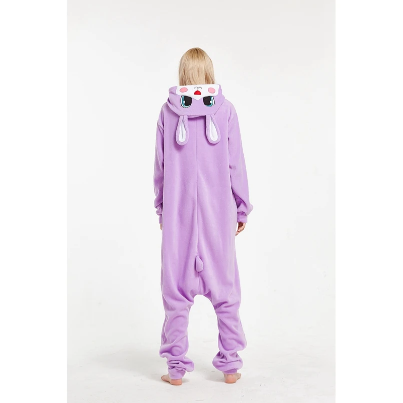 Фиолетовый кролик животных пижамы Onesie с капюшоном для взрослых Для женщин мужчин