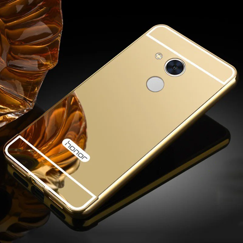 Роскошный чехол для huawei Honor 6 8 9, Зеркальный Алюминиевый бампер, металлическая акриловая задняя крышка для huawei Honor 5C 5X 6C 6A, чехлы для телефонов - Цвет: Gold