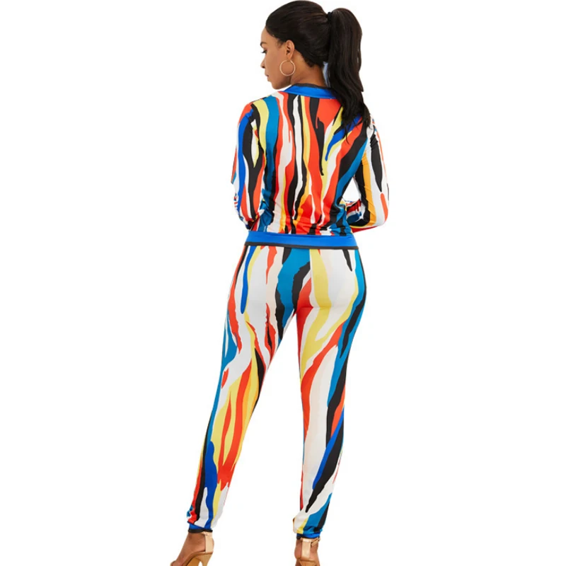 Женский спортивный костюм весенний повседневный в полоску из двух предметов: