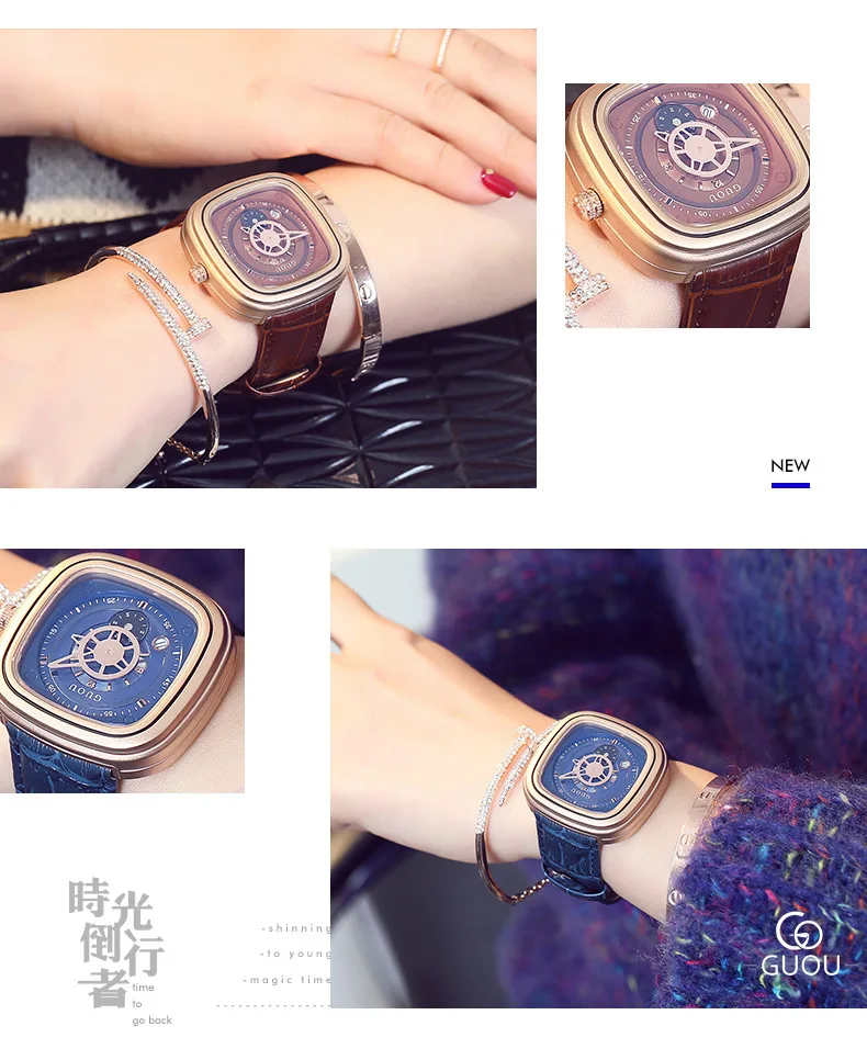 Женские Часы GUOU женские часы бренд Reloj модный браслет из розового золота платье часы с календарем женские часы relogio feminino saat