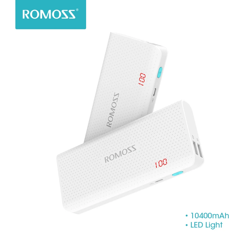 Внешний аккумулятор ROMOSS Sense 4 10400 мАч светодиодный 2 1 А два выхода USB портативное