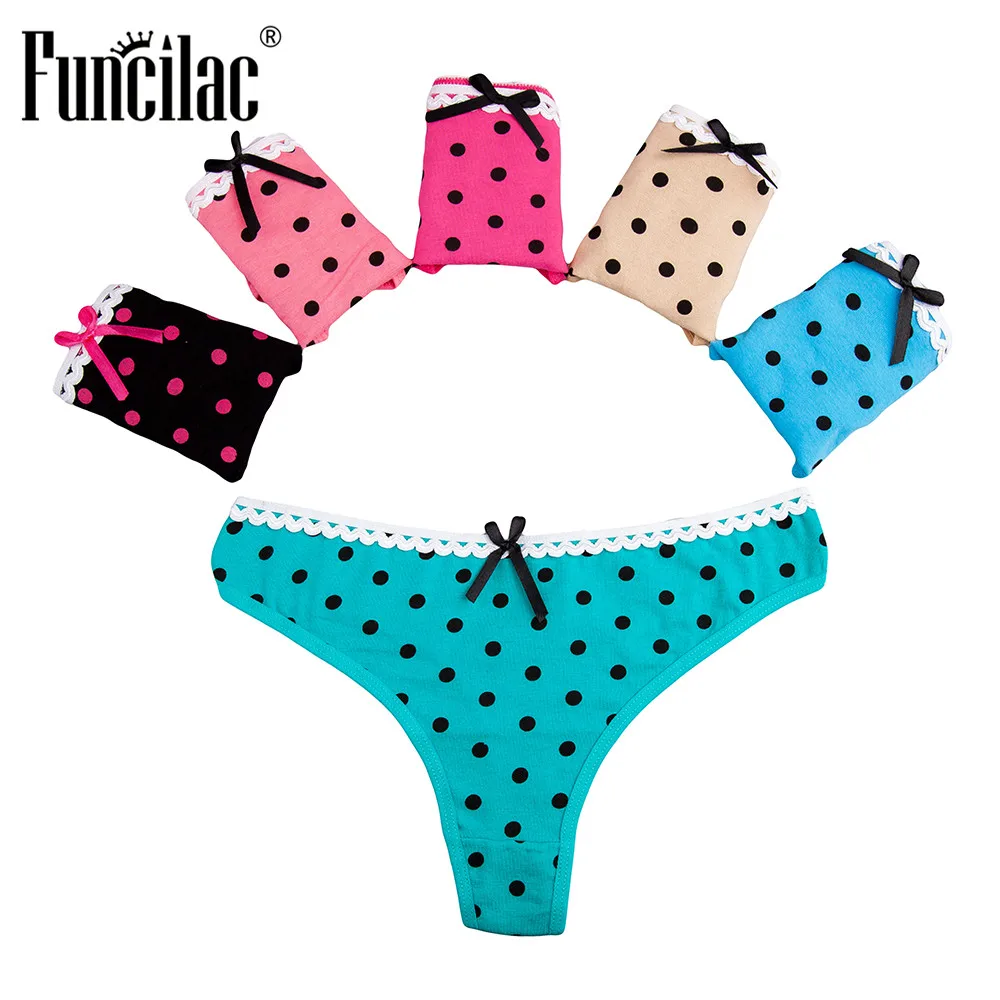 FUNCILAC Tangas сексуальные бесшовные трусики Хлопковые женские стринги и в горошек