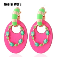 neefu wofu fluorescence green leather earring gradient jewelry printed rings for women glass orecchini bijoux femme oorbellen