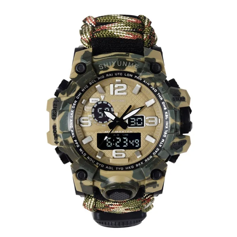 EDC Outdoor Survival Paracord Watch Waterproof Emergency Gear Camping Paracord Bracelet Knife Compass Whistle Thermometer