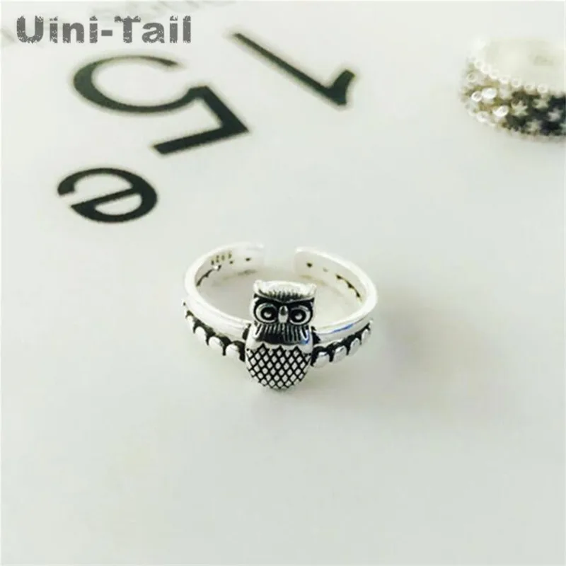 

Uini-Tail hot new 925 sterling silver temperament creative retro old owl opening ring fashion tide flow cute high quality ED302