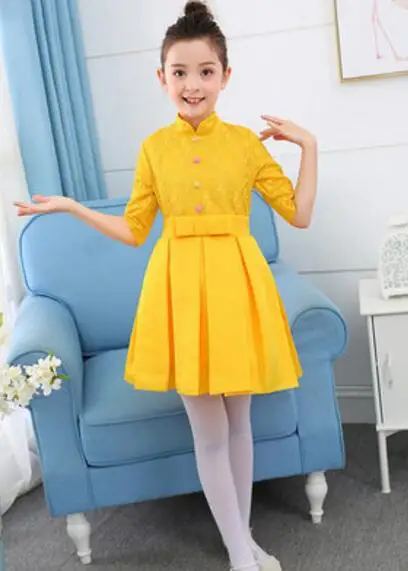 yellow girls Детский Школьный костюм с цветами для девочек и мальчиков; цвет белый, красный; деловой костюм принцессы для танцев; комплекты одежды; костюм для девочек и мальчиков; Новинка - Цвет: yellow girls