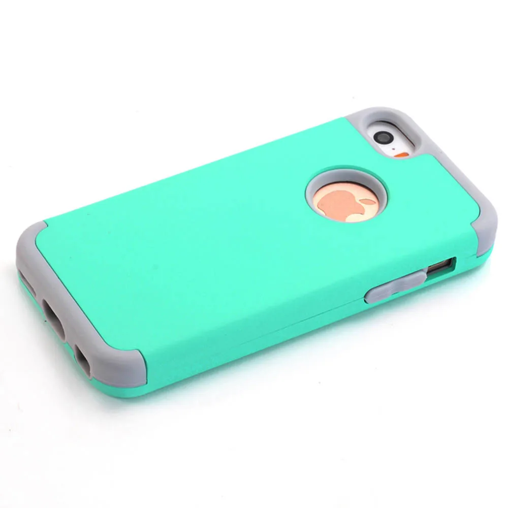 Green Grey Резиновый сверхпрочный противоударный Гибридный Силиконовый PC чехол s для iPhone SE 5S 5 5C задняя крышка противоударный - Цвет: Green Grey