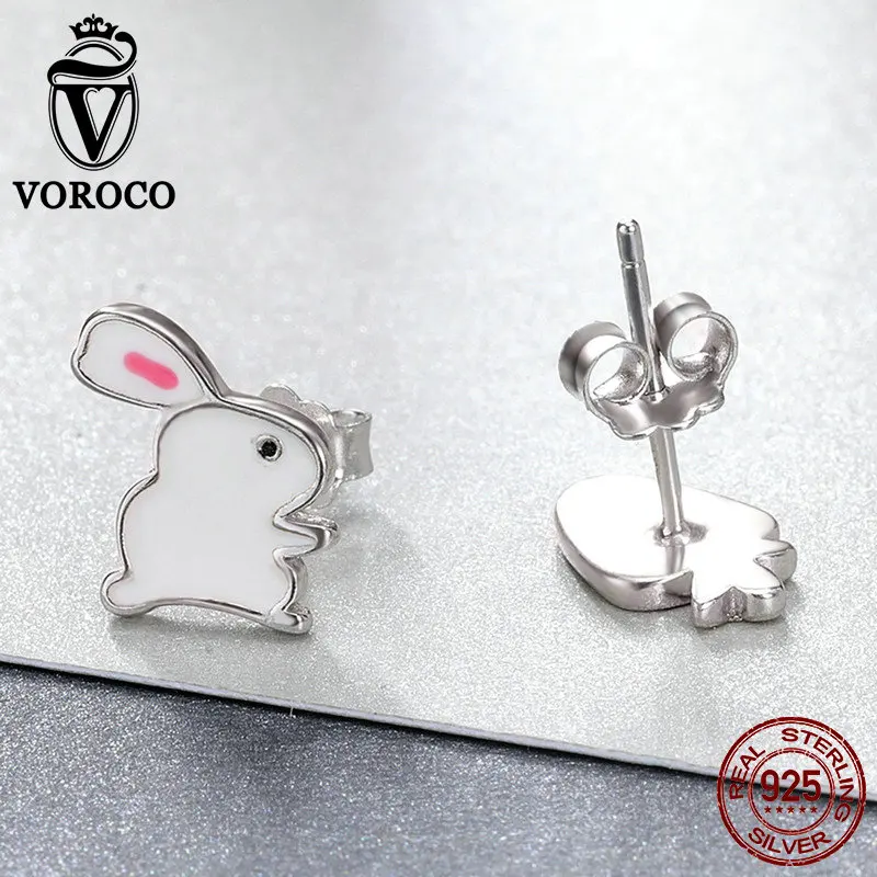 Серьги гвоздики женские из серебра 100% пробы с кроликом и