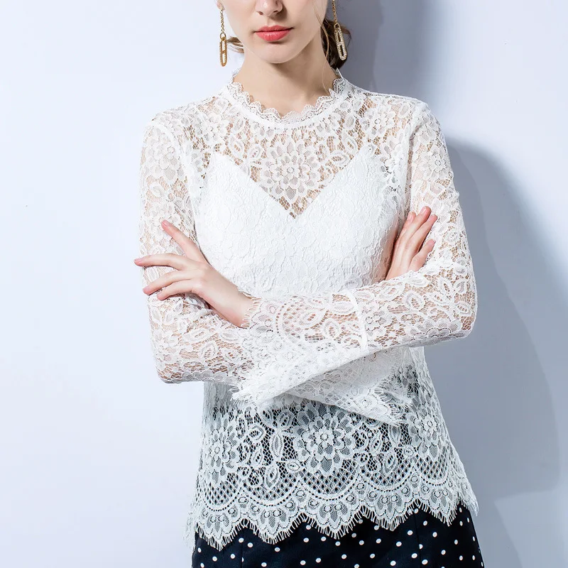 2019 Высококачественная кружевная женская сексуальная прозрачная сетчатая блузка