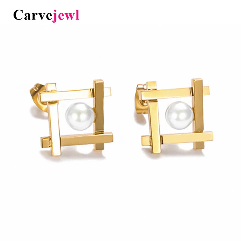 

Carvejewl European and American Trinkets simulated pearl Earrings Korea new design Toe Square Stud Earring for Women gir jewelry