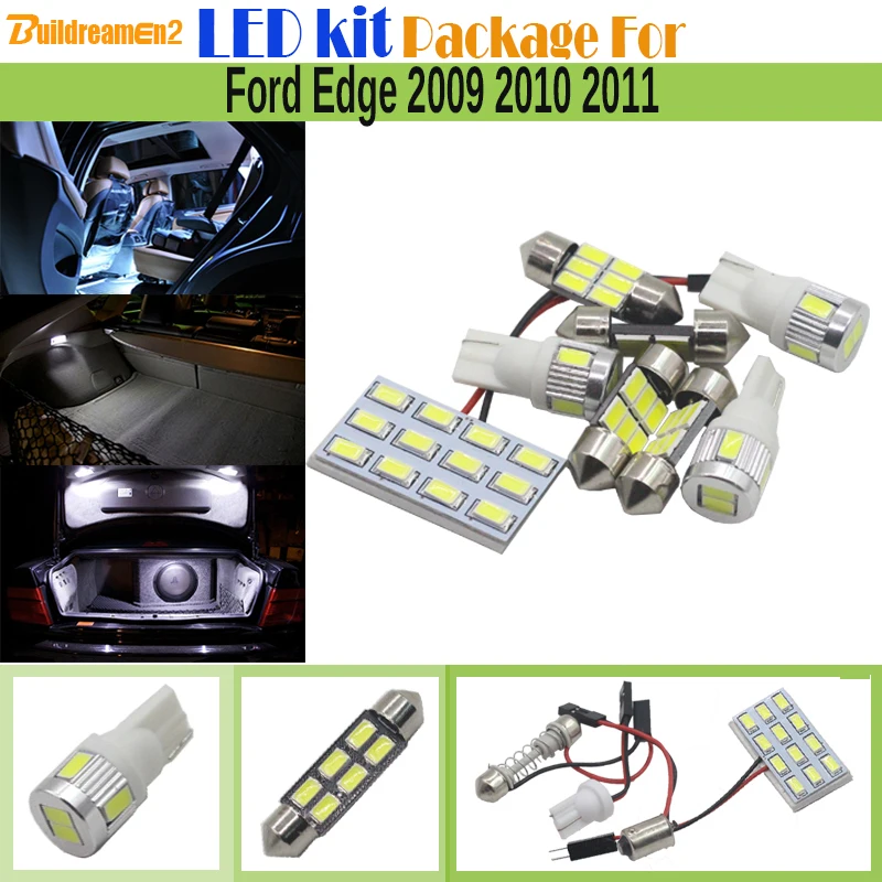 

Buildreamen2 6 X Car 5630 Chip LED Bulb Interior LED Kit Package White Dome Map License Plate Light For Ford Edge 2009 2010 2011