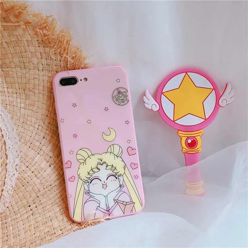 Kawaii Японии Сейлор Мун Аниме Телефон чехол для iPhone 7 Puls 6 S 8 X XS Max XR розовый