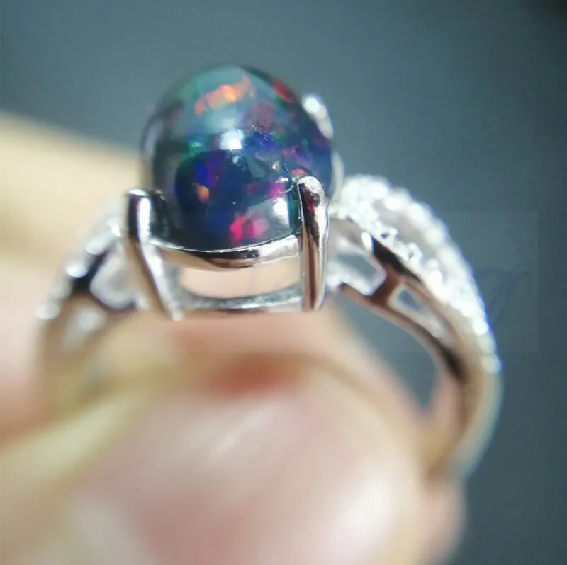 Кольцо с натуральным черным опалом,, серебро 925 пробы, 9*11 мм, 2.2ct, драгоценный камень для мужчин или женщин, хорошее ювелирное изделие# J97301