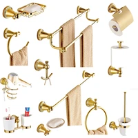 gold finish brass bathroom hardware set toilet paper holder toothbrush holder towel bar wall mounted bathroom accessories set
