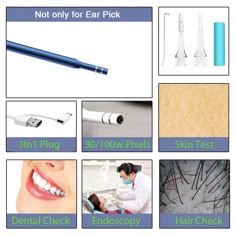 HD визуальный инструмент для слухового канала эндоскоп камера Android Type C USB Otoscope