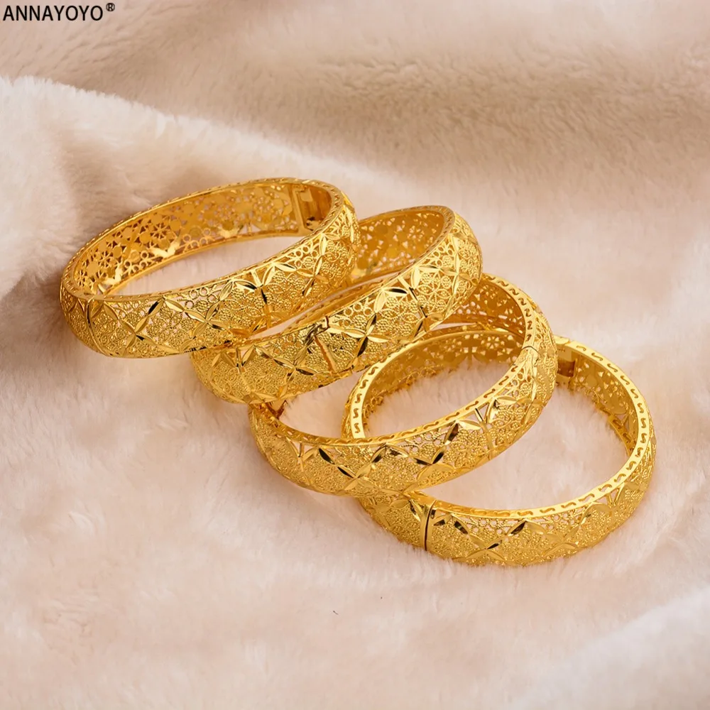 Annayoyo New Fashion lady Luxury Gold Color Jewelry Bangles Ethiopian African Women Dubai Bracelet Party wedding Gifts