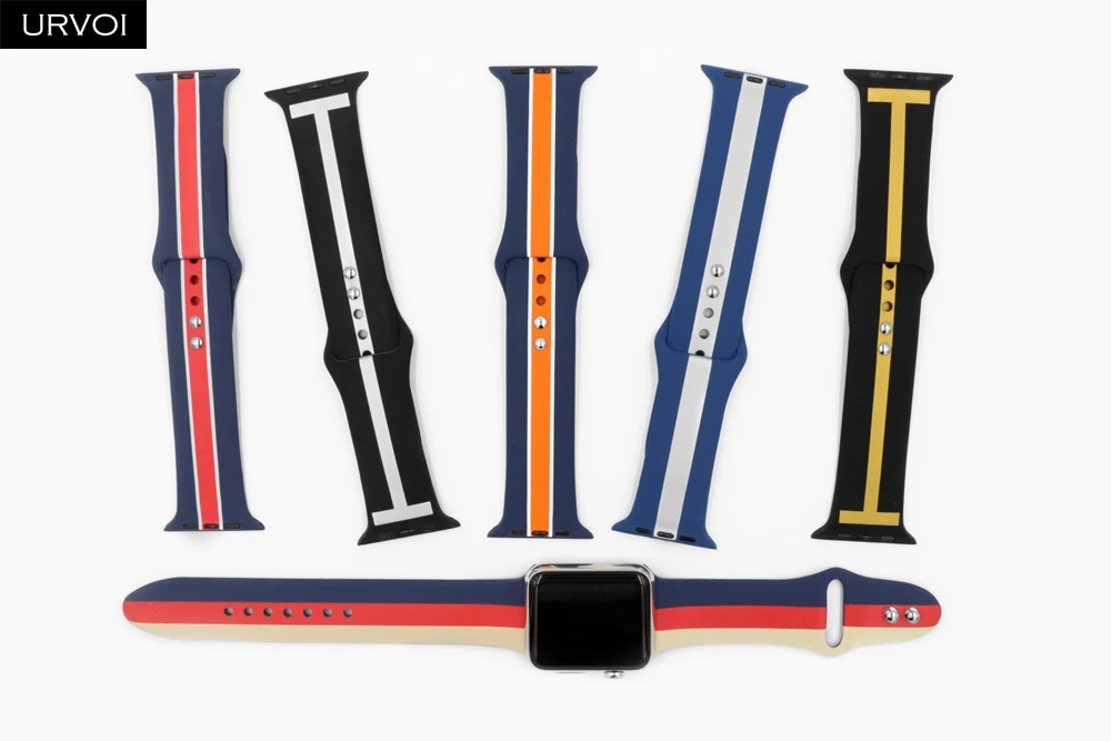 URVOI спортивный ремешок для Apple Watch series 5 4 3 2 1 силиконовый ремешок для iWatch Красочный мягкий Сменный адаптер AW 38 40 42 44 мм
