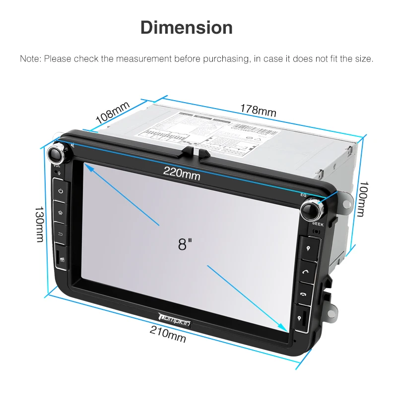 Тыква 2 Din 8'ɺndroid 7 1 Автомобильный мультимедийный плеер без DVD GPS навигация для