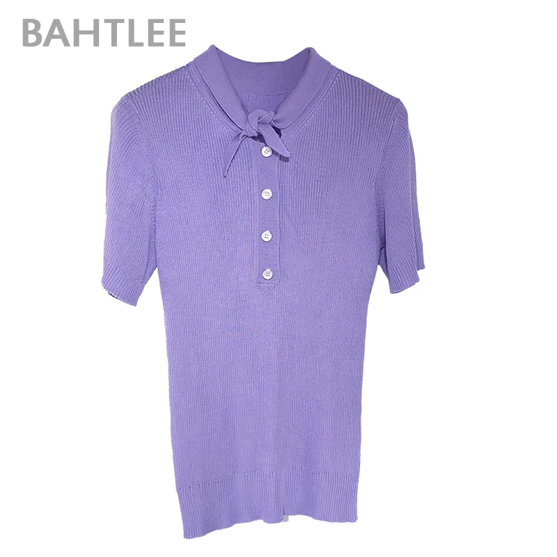 Женский трикотажный свитер с отложным воротником BAHTLEE пуловер укороченным