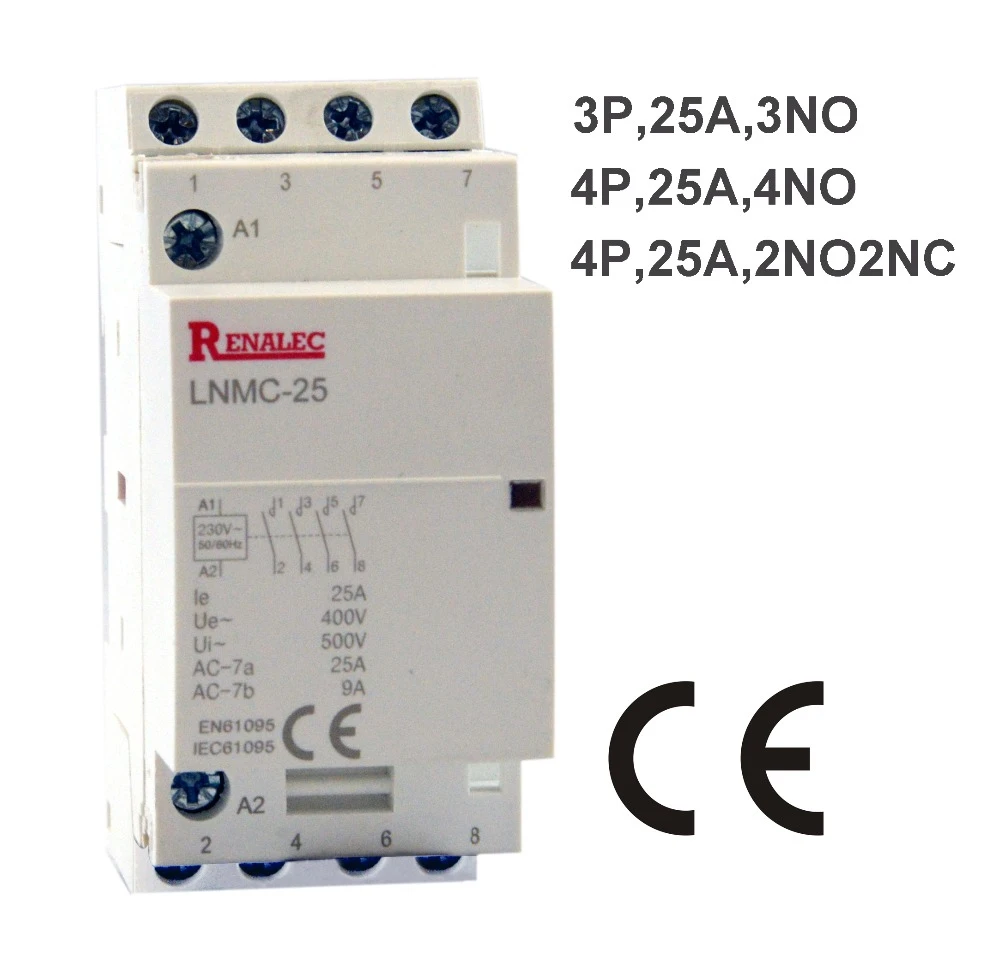 3 P/4 P 3NO 4NO 2NO2NC 25A 220/230V din рейка бытовой AC модульный контактор|Замыкатели| |