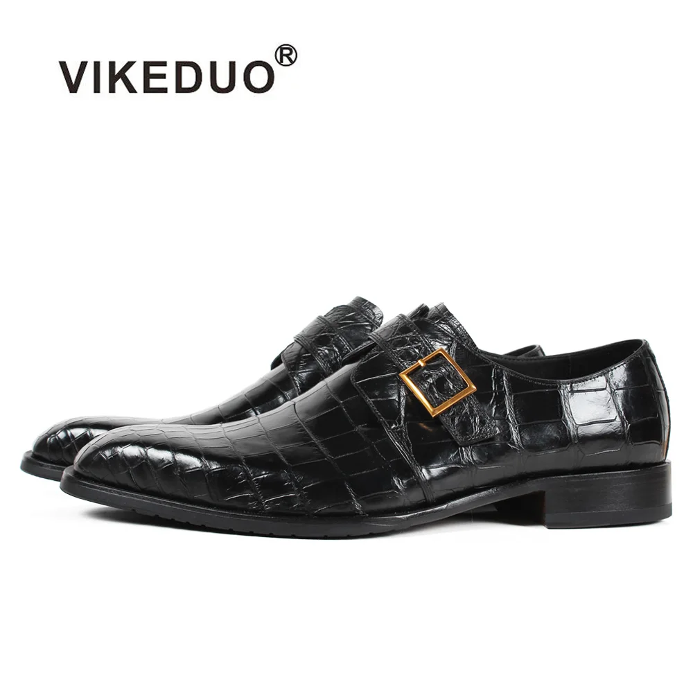 

Vikeduo 2022 Men's Crocodile Leather Shoes Black Plaid Male Dress Fashion Handmade Wedding Party Business Sapatos Masculino