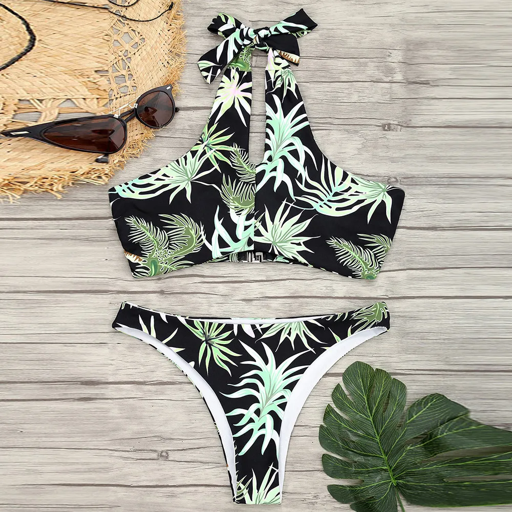 Женский винтажный купальник с принтом бикини пуш ап заниженной талией размера XXL