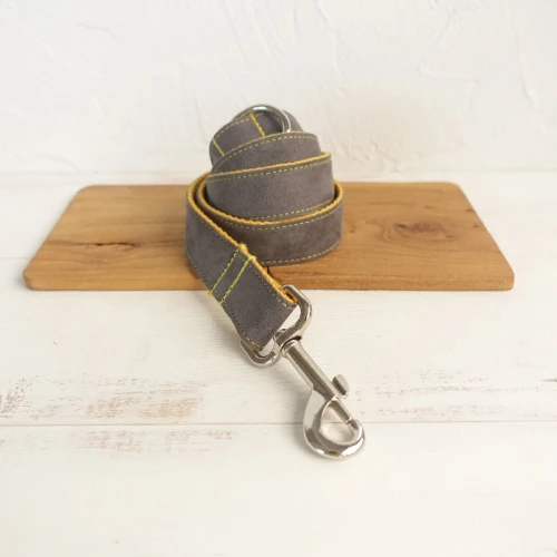 Dog Leash MUTTCO розничная самодизайн лазерная гравировка ошейник для собак серое покрытие желтый ручной работы Выгравированный ошейник и поводок UDC026 - Цвет: Dog Leash