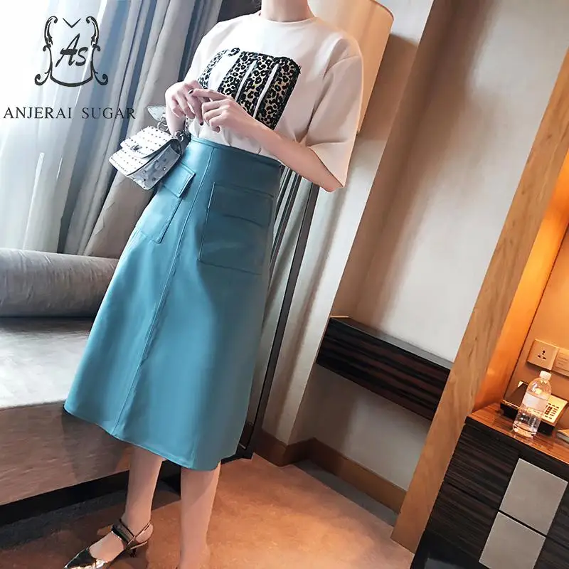 Юбка Женская длинная трапециевидная из натуральной кожи с высокой талией и