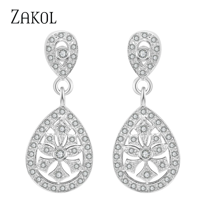 Zakol изысканный капли воды кубический циркон мотаться падение серьги для Для