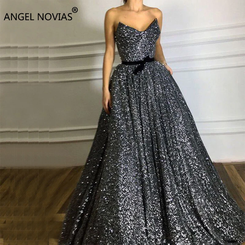 

ANGEL NOVIAS Long Elegant Dubai Kaftan Abendkleider Glitter Sequin Arabic Evening Dress 2018 Avondjurk