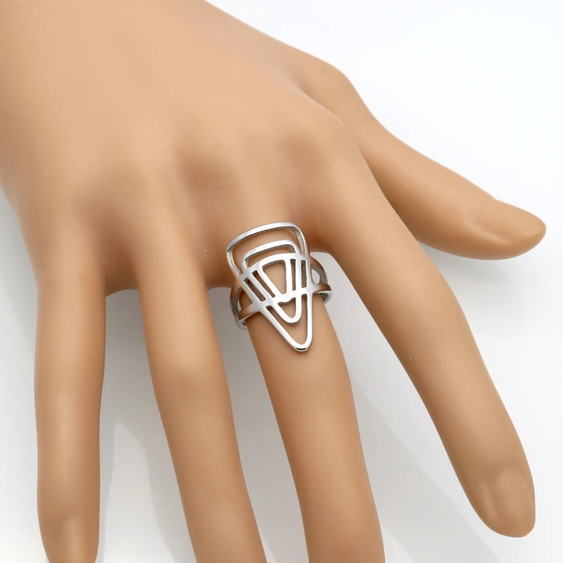 

BORASI Unique Women Statement Rings Stainless Steel Hollow Mid Finger Ring For Woman Cocktail Party Fashion Jewelry bague 2017
