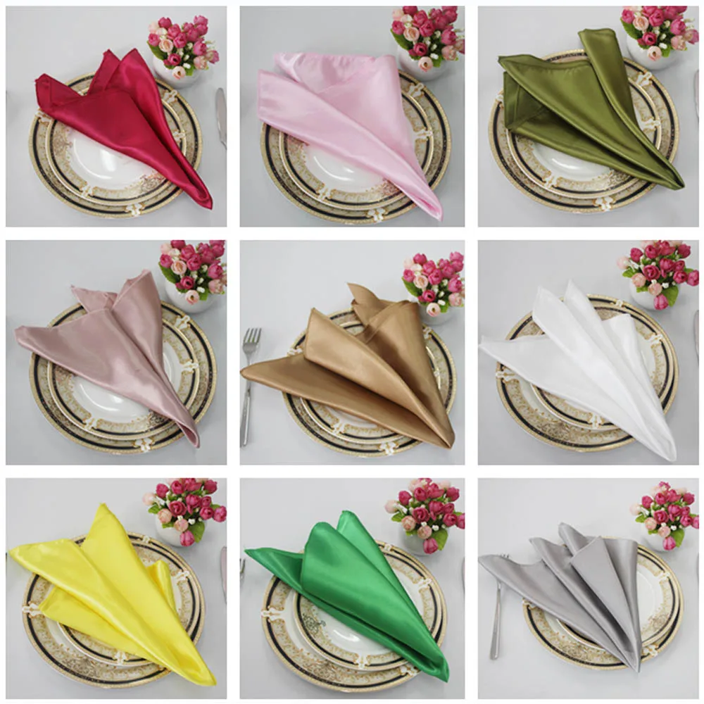 

100pcs/lot Wedding Party Ceremony Event Decoration Red/White Multi Color Satin Table Napkin Hotel Banquet 19" Folding Cloth