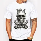 Новая модная мужская Винтажная футболка в стиле панк с принтом черепа короля хипстерские дизайнерские топы с цветочным принтом черепа для мужчин забавная футболка