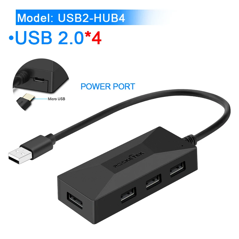 USB2-HUB4 Rocketek Мульти usb 3,0 2,0 type c концентратор 4 порта адаптер сплиттер интерфейс питания Для iMac MacBook Air usb3.0 ПК компьютер Ноутбук - Цвет: USB2-HUB4