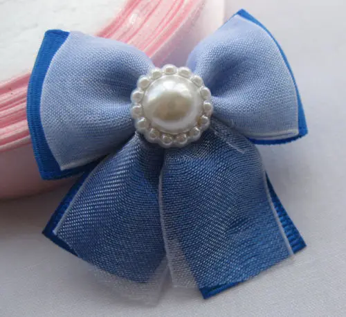 20 штук Grosgrain/лента из органзы Луки с жемчугом свадебные аппликации полиэстер - Цвет: BLUE
