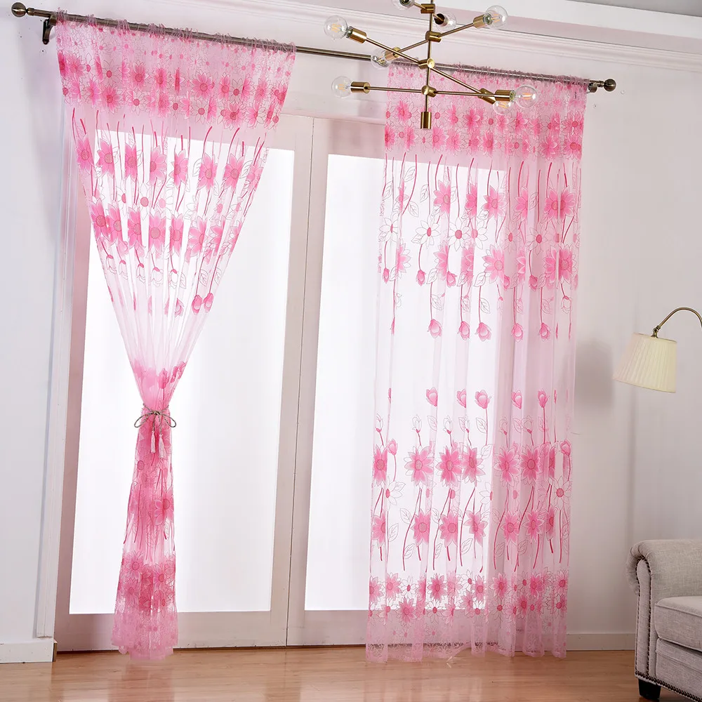 Прозрачная занавеска с листьями тюль оконная драпировка 1 панель ткань cortinas