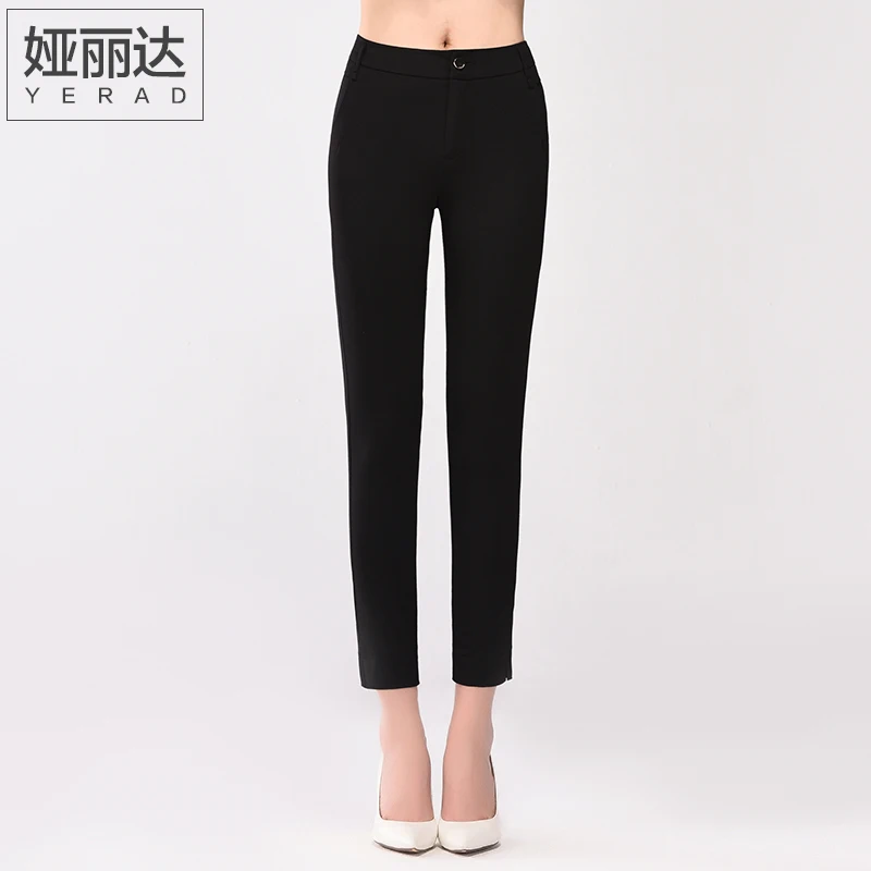 Yerad новый сплошной цвет женщин тощий slim fit брюки моды середины талии лодыжки длина
