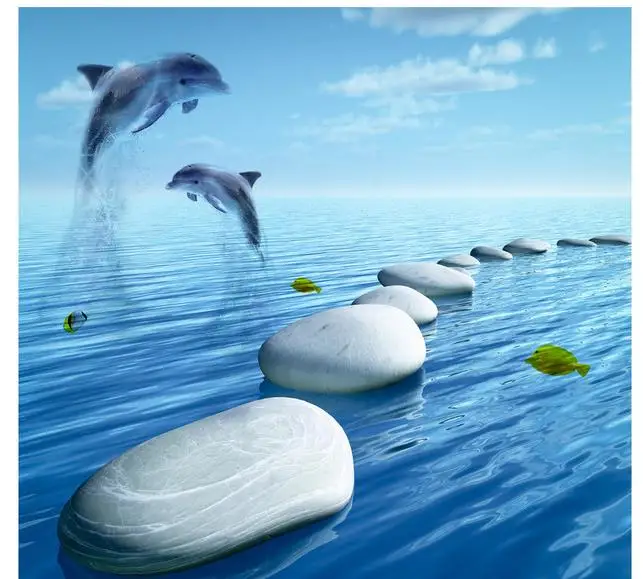 3D Floor Mediterranean Cobblestone Dolphin TV Background Wall | Обустройство дома