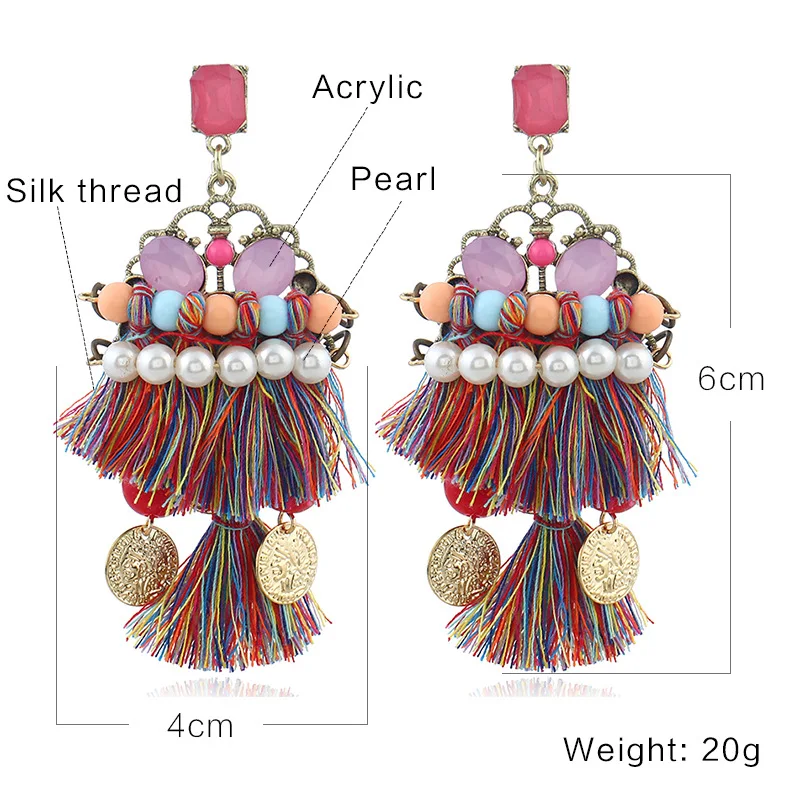 SexeMara New Rhinestone Tassel Color Earrings Fashion Hyperbole BOHEMIA Acrylic Pearl Silk Thread Drop For Women 2019 | Украшения и