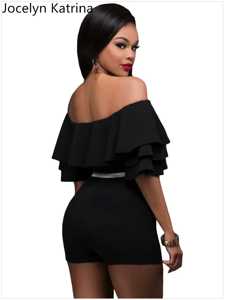 Jocelyn Катрина Марка Лето с коротким рукавом ширина плеч Falbala Комбинезоны Off The Shoulder