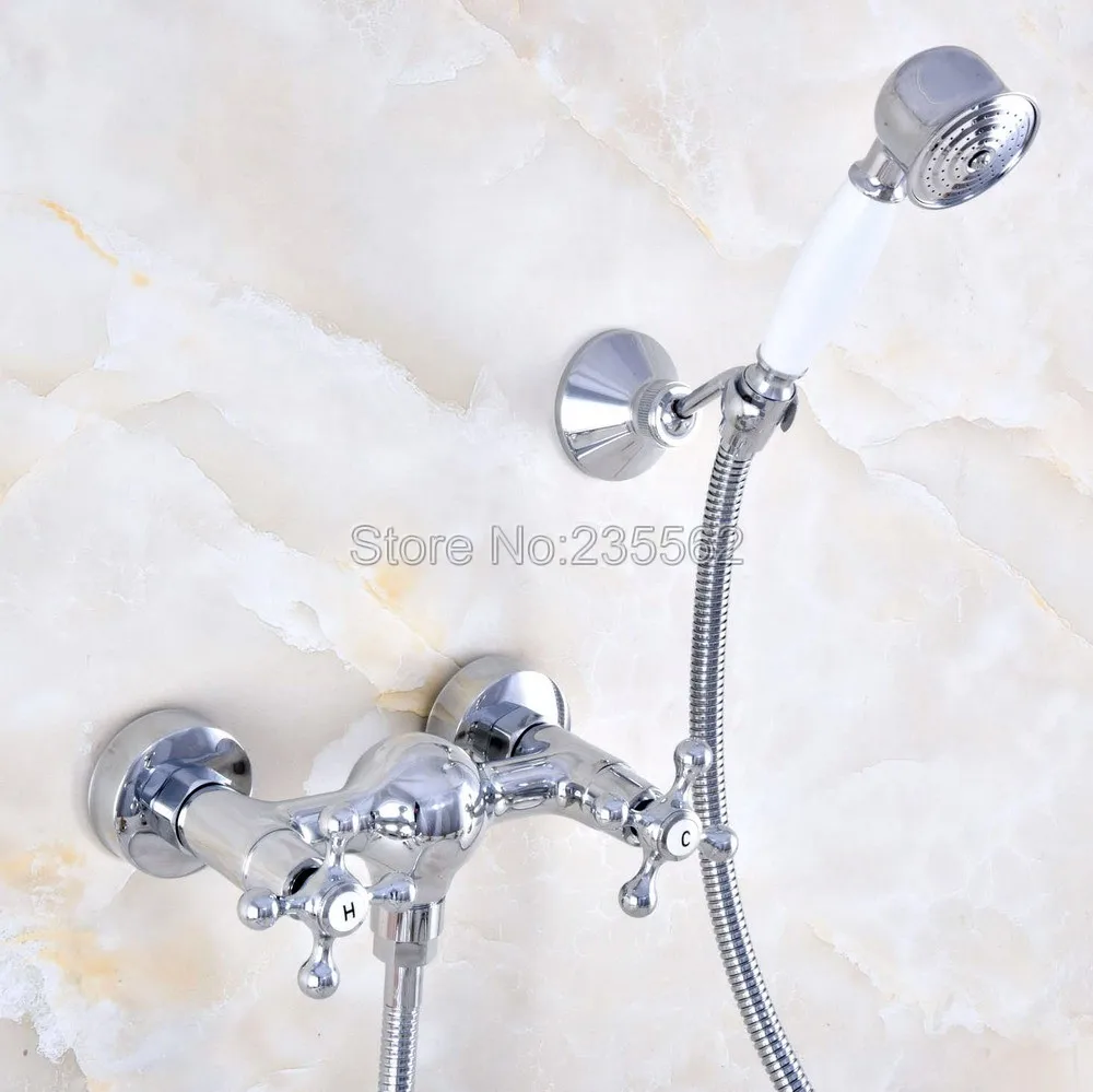 

Chrome Wall Mounted Clawfoot Bathtub Faucet Cold Hot Water faucet W/Handshower lna769