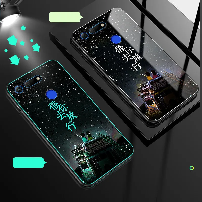 Светящийся чехол для телефона huawei Honor View 20, чехол 6,4 дюйма, закаленное стекло, задняя крышка для huawei Honor View 20, силиконовый чехол