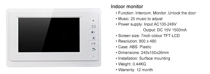7 Inch Monitor Zinc Alloy 700TVL Camera Wired Intercom Video Door Phone XSL-70F-M 1V5